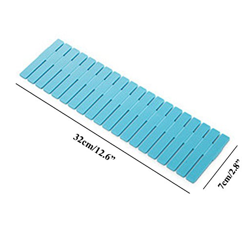 NewFerU Drawer Organizer Grid Dividers X 32, Adjustable Plastic DIY Partition Separators, Storage Box Tidy Inserts for Underwear Sock Bra Tie Scarf Tshirt Ornament Makeup Kitchen Cutlery (Blue)