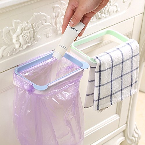 In kds Trash Rack Bin Liners Holder Garbage Bag Hanger for Kitchen Cupboard Tailgate (Blue)