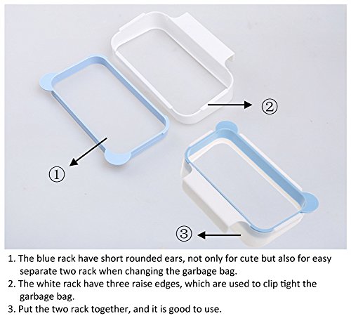 In kds Trash Rack Bin Liners Holder Garbage Bag Hanger for Kitchen Cupboard Tailgate (Blue)