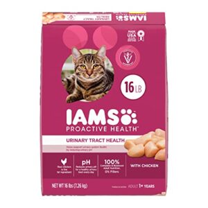 iams proactive health adult urinary tract healthy dry cat food with chicken cat kibble, 16 lb. bag