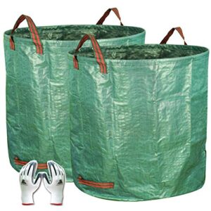 gardzen 2-pack 132 gallons gardening bag with double bottom layer - extra large reuseable heavy duty gardening bags, lawn pool garden leaf waste bag, comes with gloves