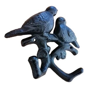 Comfy Hour 4.45" Cast Iron Birds Double Key Coat Hooks Wall Hanger Clothes Rail Set, Heavy Duty, Black, Antique & Vintage Collection