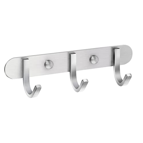 Sagmoc Coat Hook Rack Brushed Nickel 8-Inch Coat&Towel Hook Rail Wall Mounted with 3 Hooks, Durable Wall Hangers for Bedroom, Bathroom, Foyer, Hallway (SUS304 Stainless Steel)