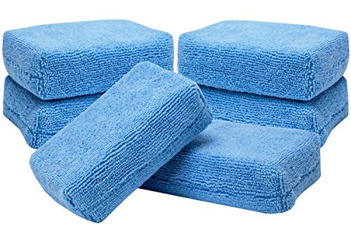 VIKING Microfiber Polishing Pad, Rectangular Applicator Cleaning Pads for Car Detailing – Blue, 3 inch x 5 inch, 6 Pack