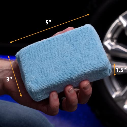 VIKING Microfiber Polishing Pad, Rectangular Applicator Cleaning Pads for Car Detailing – Blue, 3 inch x 5 inch, 6 Pack