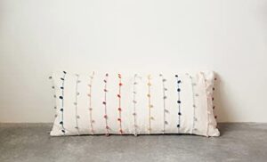 creative co-op da8145-1 white cotton pillow with multicolor embroidered loop stripes