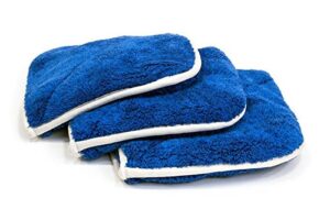 [double flip] microfiber rinseless wash towel 8"x8" blue - 3 pack (blue)