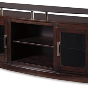 Signature Design by Ashley Chanceen Traditional TV Stand Fits TVs up to 58", Raised Glass Top, Adjustable Shelf and 2 Cabinets For Storage, Dark Brown