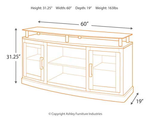 Signature Design by Ashley Chanceen Traditional TV Stand Fits TVs up to 58", Raised Glass Top, Adjustable Shelf and 2 Cabinets For Storage, Dark Brown
