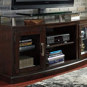 Signature Design by Ashley Chanceen Traditional TV Stand Fits TVs up to 58", Raised Glass Top, Adjustable Shelf and 2 Cabinets For Storage, Dark Brown