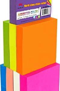 4A 4A 2028-N Sticky Notes, 2 x 2 Inches, Small Size, Self-Stick Notes, 100 Sheets/Pad, 8 Pads/Pack, Neon Color