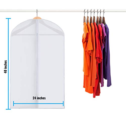 Plixio 40" Clear Garment Bags for Hanging Clothes - Plastic Suit Bags for Closet Storage - Men Women Clothes Protector Dress Covers with Zipper for Shirts, Fur Coats, Dance Costumes Clothing (Clear - 10 pack: 40")