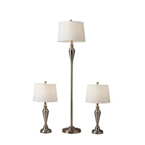 adesso 1583-22 glendale 3-piece floor lamp set, 59.5 in./25.5 in., 150w, brushed steel/white, 3 antique lamps