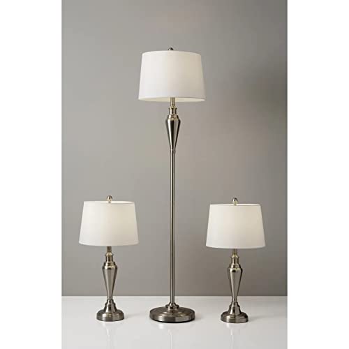 Adesso 1583-22 Glendale 3-Piece Floor Lamp Set, 59.5 in./25.5 in., 150W, Brushed Steel/White, 3 Antique Lamps