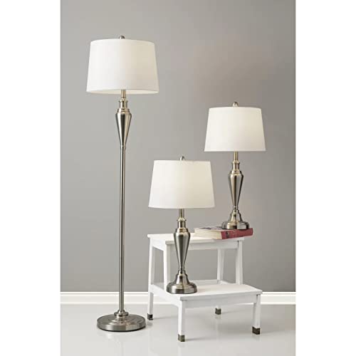 Adesso 1583-22 Glendale 3-Piece Floor Lamp Set, 59.5 in./25.5 in., 150W, Brushed Steel/White, 3 Antique Lamps