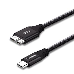 fasgear usb c to micro 3.0 cord 1ft, short nylon braided metal connector type c 3.0 to micro b cable, fast charging syncing compatible for toshiba canvio,westgate,seagate,galaxy s5 note 3,etc (black)