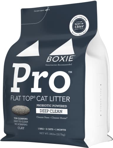 BoxiePro Deep Clean Probiotic Clumping Clay Cat Litter -Scent Free- 28 lb- Cat Activated Probiotics- Longer Lasting Odor Control, Stays Ultra Clean, 99.9% Dust Free