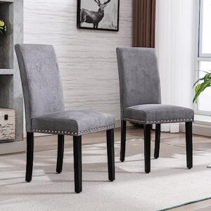 GOTMINSI Dining Chairs Set of 4 Upholstered Accent Dining Room Chairs Padded Parson Kitchen Chairs with Silver Nails and Solid Wood Legs (Grey)