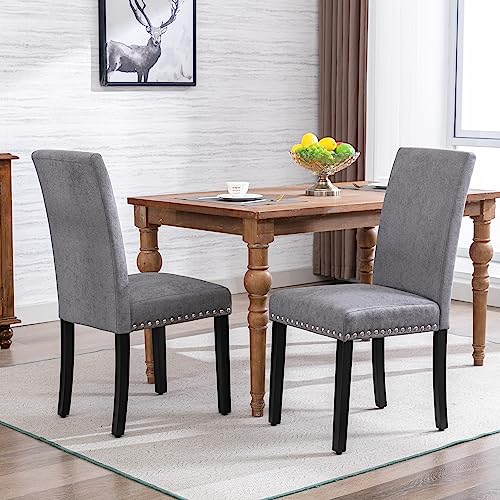 GOTMINSI Dining Chairs Set of 4 Upholstered Accent Dining Room Chairs Padded Parson Kitchen Chairs with Silver Nails and Solid Wood Legs (Grey)