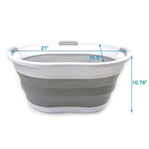 SAMMART 36L (9.5 Gallon) Collapsible 3 Handled Plastic Laundry Basket-Foldable Pop Up Storage Container-Portable Washing Tub-Space Saving Basket/Water Capacity 27L/7.1 Gallon (1, Grey)
