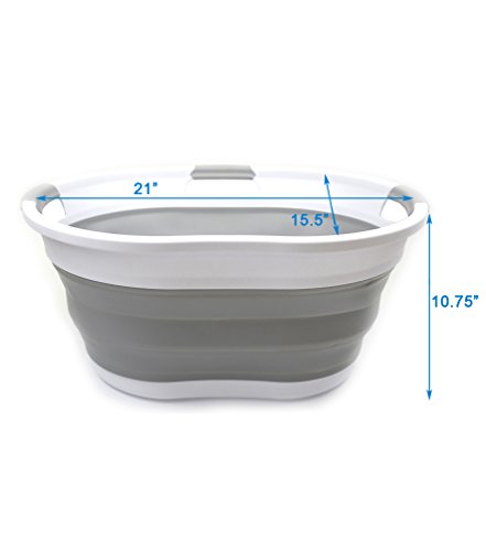 SAMMART 36L (9.5 Gallon) Collapsible 3 Handled Plastic Laundry Basket-Foldable Pop Up Storage Container-Portable Washing Tub-Space Saving Basket/Water Capacity 27L/7.1 Gallon (1, Grey)