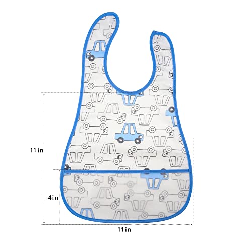 Baby Bib Baby Food Bib Toddler Bibs Baby Bibs Waterproof Baby Bib Infant with Snaps boys bibs for toddlers baby bibs toddler bibs plastic bibs bib with food catcher- 4pcs(Car Puppy Bear)