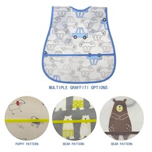 Baby Bib Baby Food Bib Toddler Bibs Baby Bibs Waterproof Baby Bib Infant with Snaps boys bibs for toddlers baby bibs toddler bibs plastic bibs bib with food catcher- 4pcs(Car Puppy Bear)