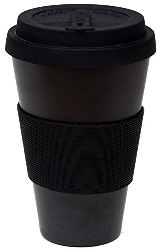 Reusable Coffee Cup Travel Mug Eco-Friendly Bamboo Fibre Silicon Natural 15oz (Black)