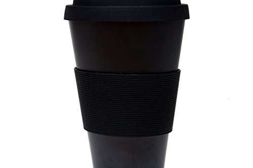 Reusable Coffee Cup Travel Mug Eco-Friendly Bamboo Fibre Silicon Natural 15oz (Black)