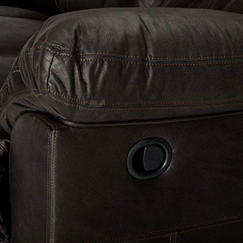 Signature Design by Ashley Boxberg Oversized Faux Leather Manual Pull Tab Reclining Sofa, Dark Brown