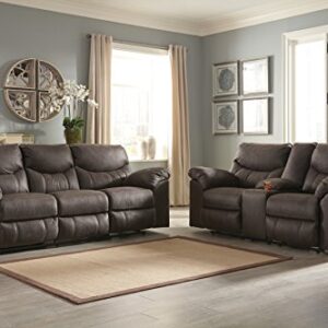 Signature Design by Ashley Boxberg Oversized Faux Leather Manual Pull Tab Reclining Sofa, Dark Brown