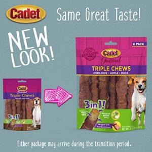 Cadet Gourmet Triple Chews Pork Hide, Apple, & Duck Dog Treats - Healthy Dog Treats for Small & Large Dogs - Inspected & Tested in USA (6 Count)