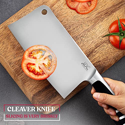 Lux Decor Collection Meat Cleaver - 7 Inch Sharp Butcher Knife | High Carbon Stainless Steel Meat Chopper | Kitchen Cleaver Knife for Home Kitchen & Restaurant| Meat Cleaver Knife Heavy Duty