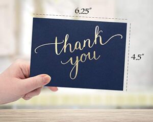 100 thank you cards bulk, thank you notes, navy blue gold professional blank note cards with envelopes, small business, wedding, gift cards, christmas, graduation, baby shower, funeral, 4x6 photo size