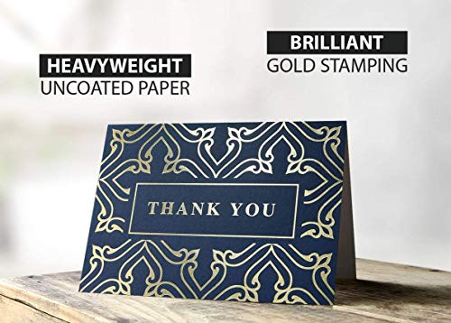 100 Thank You Cards Bulk, Thank You Notes, Navy Blue Gold Professional Blank Note Cards with Envelopes, Small Business, Wedding, Gift Cards, Christmas, Graduation, Baby Shower, Funeral, 4x6 Photo Size