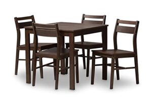 baxton studio lovy modern and contemporary walnut-finished 5-piece dining set/contemporary/brown/medium wood/rubber wood