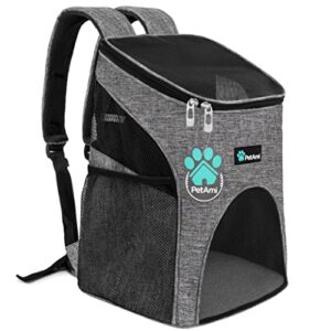 petami premium pet carrier backpack for small cats and dogs | ventilated design, safety strap, buckle support | designed for travel, hiking & outdoor use (heather gray)