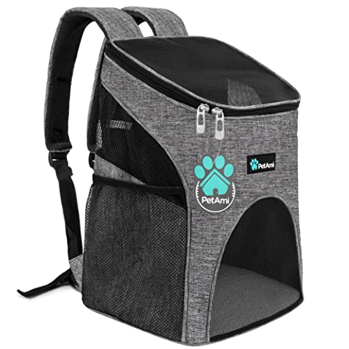 PetAmi Premium Pet Carrier Backpack for Small Cats and Dogs | Ventilated Design, Safety Strap, Buckle Support | Designed for Travel, Hiking & Outdoor Use (Heather Gray)