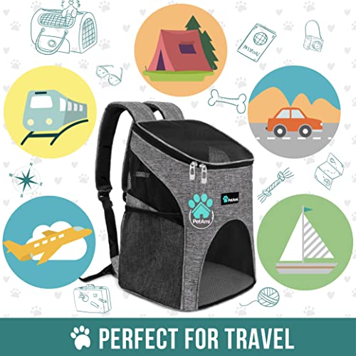 PetAmi Premium Pet Carrier Backpack for Small Cats and Dogs | Ventilated Design, Safety Strap, Buckle Support | Designed for Travel, Hiking & Outdoor Use (Heather Gray)