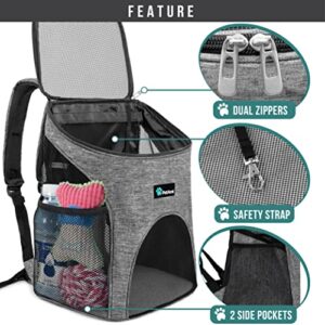 PetAmi Premium Pet Carrier Backpack for Small Cats and Dogs | Ventilated Design, Safety Strap, Buckle Support | Designed for Travel, Hiking & Outdoor Use (Heather Gray)