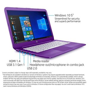 HP Stream 14-inch Laptop, Intel Celeron N4000 Processor, 4 GB RAM, 64 GB eMMC, Windows 10 S with Office 365 Personal for One Year (14-cb180nr, Purple)