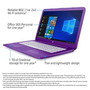 HP Stream 14-inch Laptop, Intel Celeron N4000 Processor, 4 GB RAM, 64 GB eMMC, Windows 10 S with Office 365 Personal for One Year (14-cb180nr, Purple)