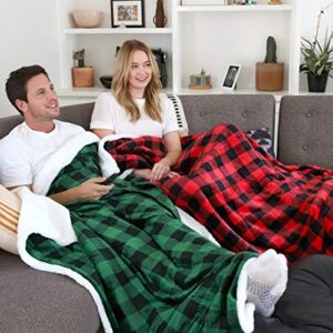 Catalonia Buffalo Plaid Green Sherpa Throw Blanket, Reversible Soft Fuzzy Comfy Snuggly Throws for Couch, 50x60 inches, St. Patrick Gift