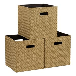 household essentials ml-7060 storage cubes, medium, fabric, gold, 3 count