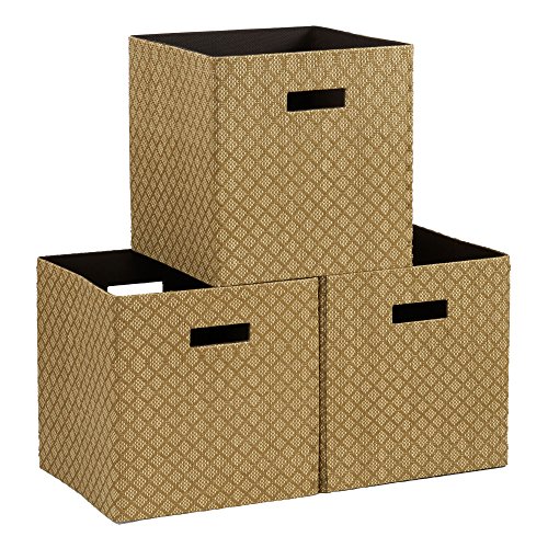 Household Essentials ML-7060 Storage Cubes, Medium, fabric, Gold, 3 Count