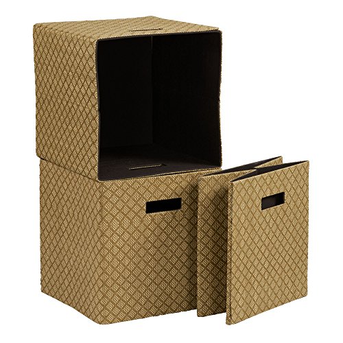 Household Essentials ML-7060 Storage Cubes, Medium, fabric, Gold, 3 Count