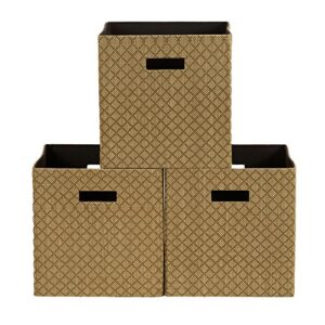 Household Essentials ML-7060 Storage Cubes, Medium, fabric, Gold, 3 Count