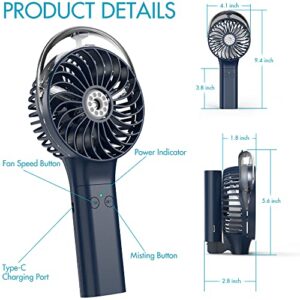 COMLIFE Portable Handheld Misting Fan, 3000mAh Rechargeable Battery Operated Spray Water Mist Fan, Foldable Mini Personal Fan for Travel, Makeup, Home, Office, Camping, Outdoors