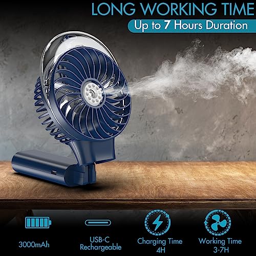 COMLIFE Portable Handheld Misting Fan, 3000mAh Rechargeable Battery Operated Spray Water Mist Fan, Foldable Mini Personal Fan for Travel, Makeup, Home, Office, Camping, Outdoors