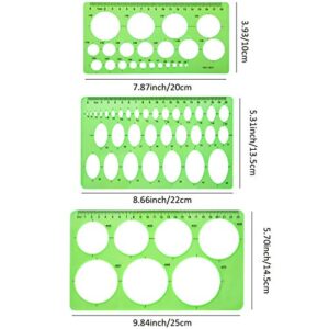 9 Pieces Drawings Templates Measuring Geometric Rulers Plastic Draft Rulers for School Office Supplies, Clear Green